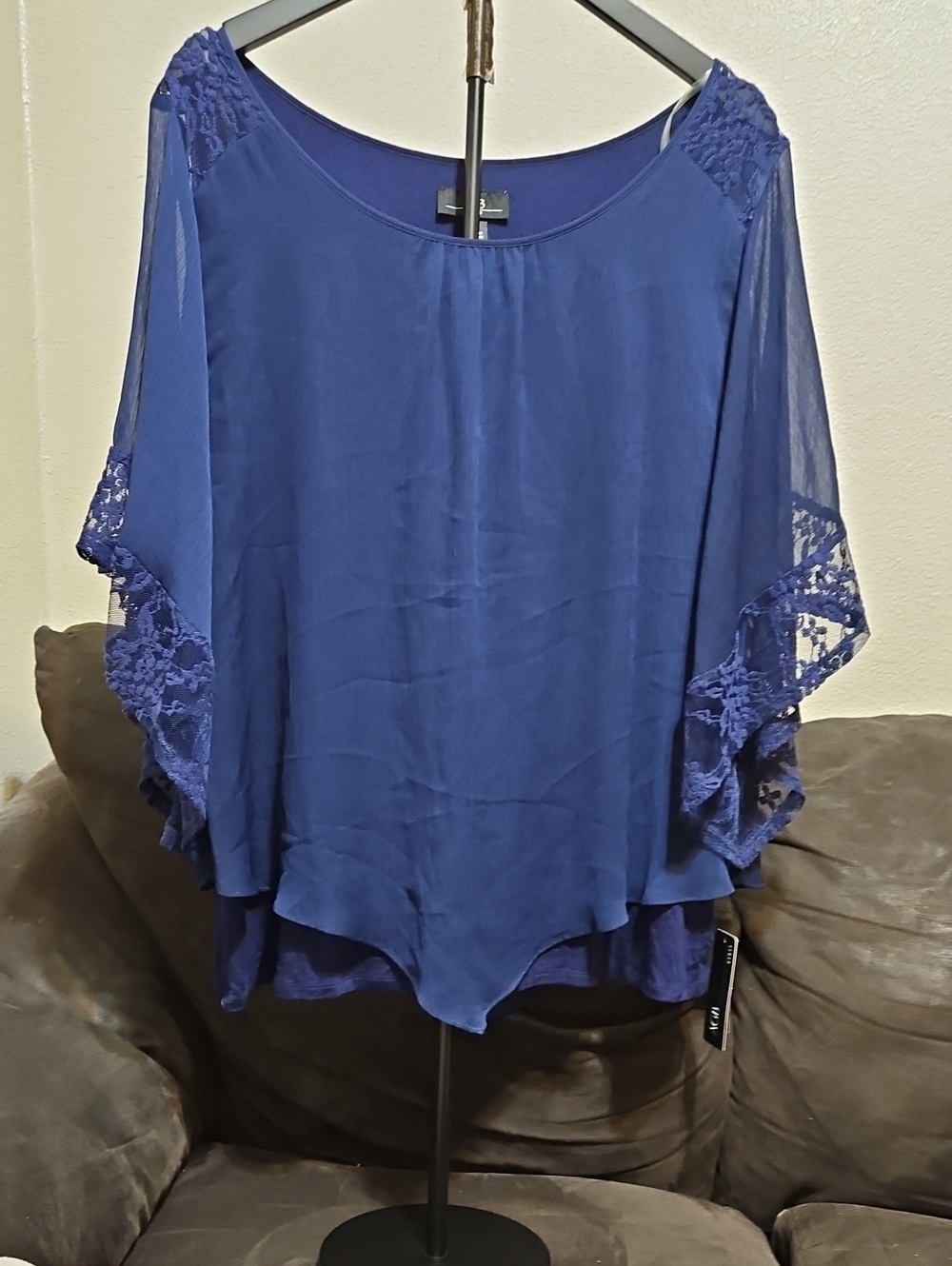 AGB Royal Blue Lace-Sleeve Tunic Top